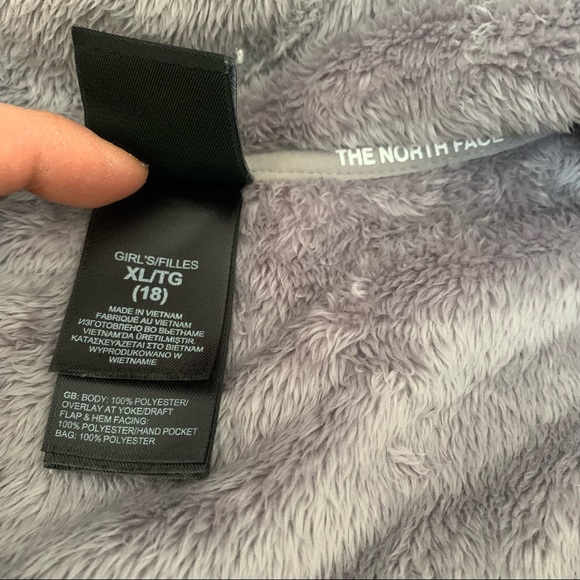 The North Face Oso gray plush feece zippered zip up hoodie jacket girls’ XL (16) - Picture 4 of 5